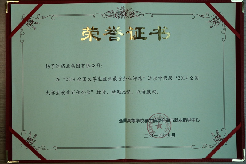 全國大學(xué)生就業(yè)最佳企業(yè)100強、行業(yè)就業(yè)最佳企業(yè)（2014）