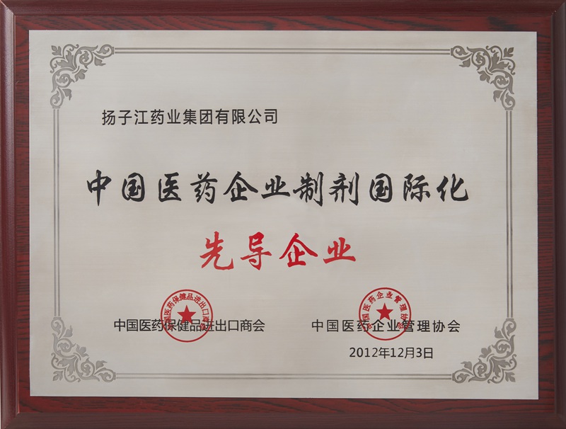 中國醫藥企業(yè)制劑國際化先導企業(yè)（2012）